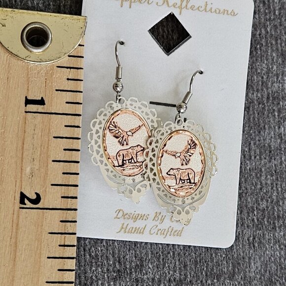 Copper Reflections Earrings Bear Eagle Copper Brass Hand Crafted First Nations - Picture 9 of 10